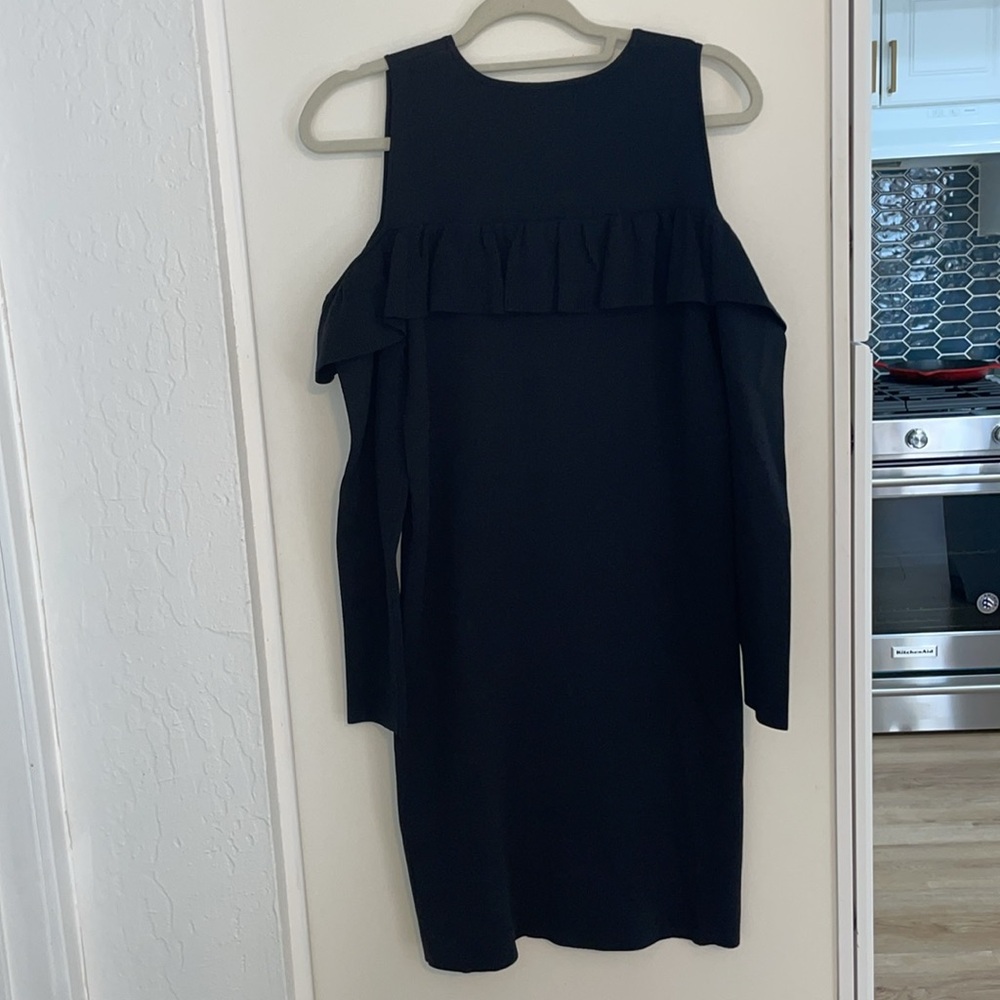 Zara Black Off-Shoulder Ruffled Bodycon Knit Dress | L - Picture 4 of 8